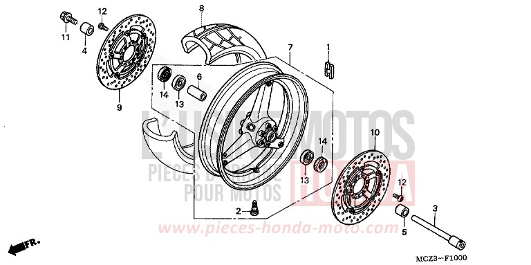 FRONT WHEEL for Hornet 900 NOIR (NH1) from 2002
